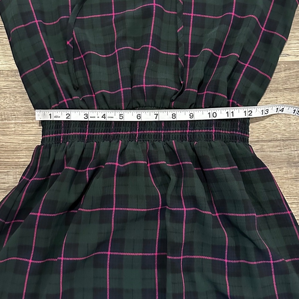J.Crew Women Green Pink Blk Watch Plaid Smocked Waist Ruffle Midi Dress AG882 XS - Picture 8 of 12